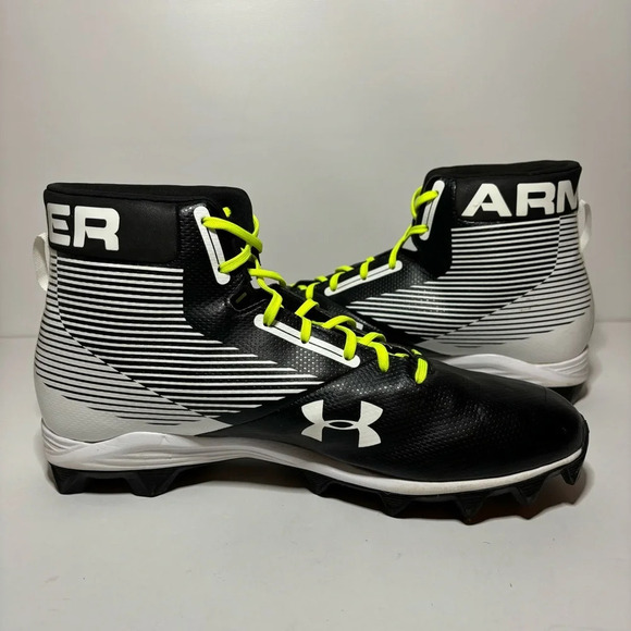 Under Armour Mens UA Hammer MC Football Cleats Mid RM 1289761-011 Black White 13 - Picture 3 of 9